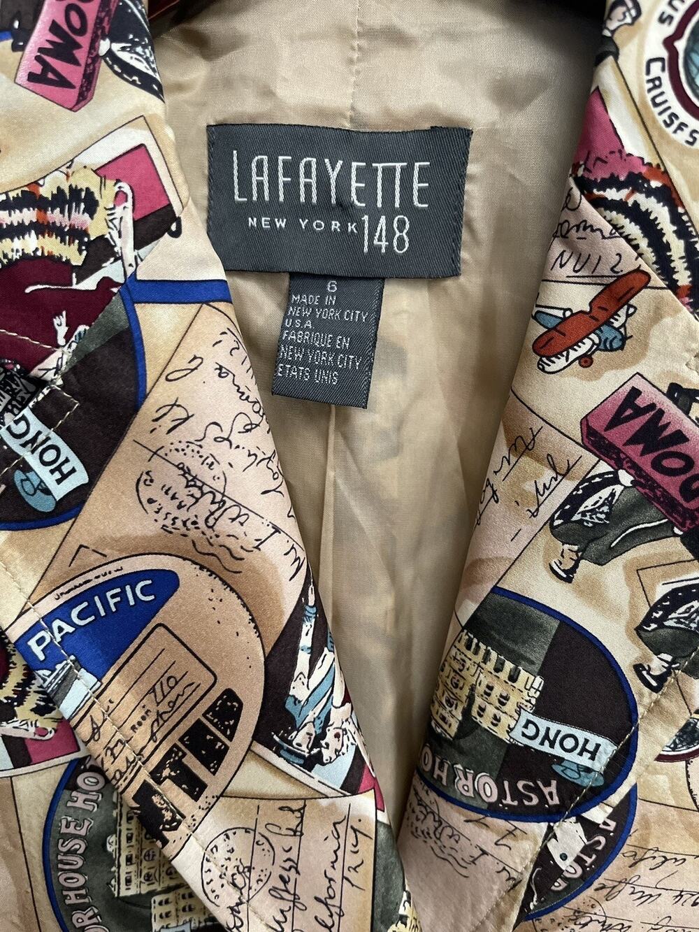 Vintage LAFAYETTE NEW YORK 148 100%Silk Travel Printed Blazer Size: 6 GF